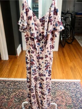 Rebecca Minkoff Blush Floral Jumpsuit with Blue and Burgundy Accents